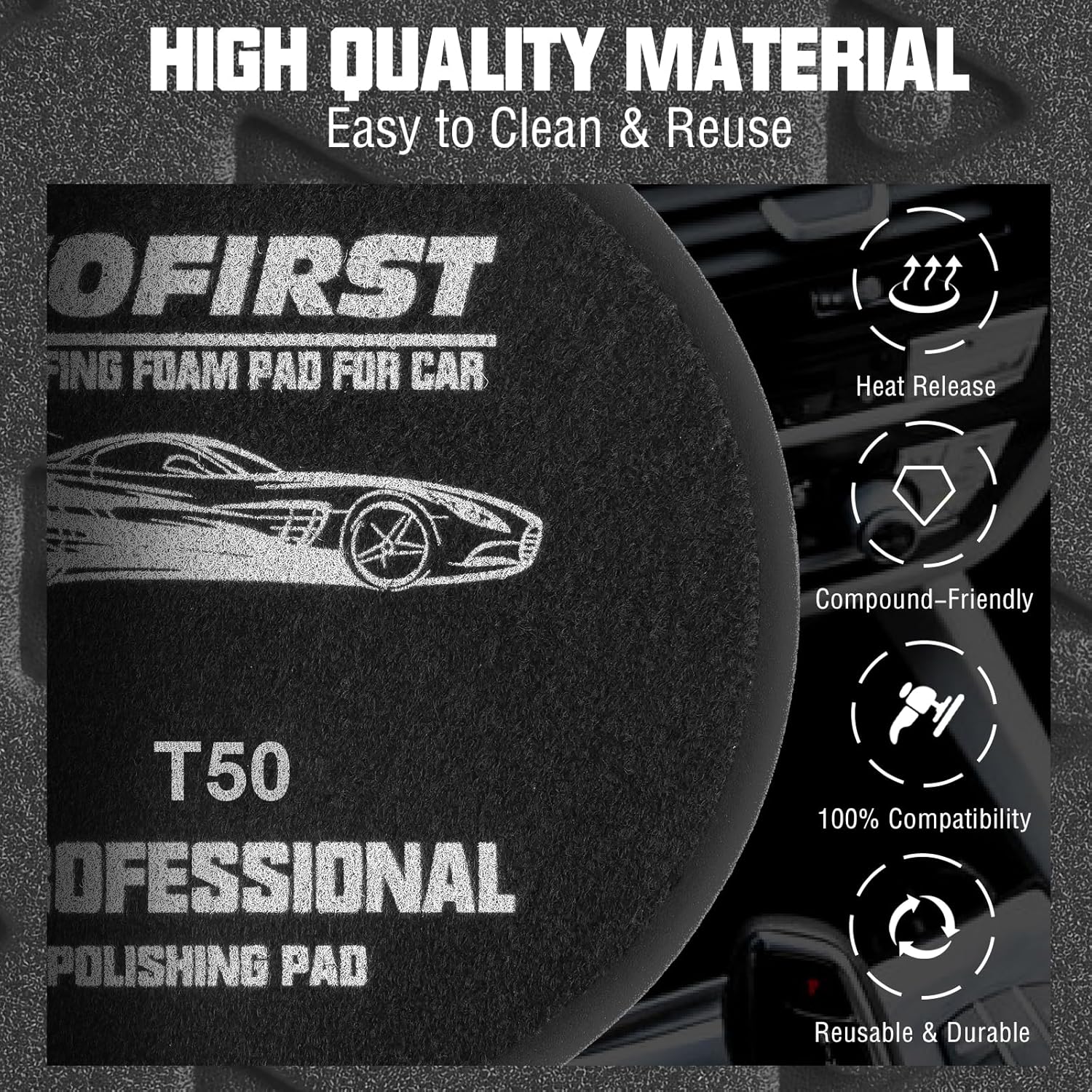 6 Inch Buffing Polishing Pads - 3Pcs Black Light Cut Pad - 6.5 Inch Face for 6 Inch 150mm Backing