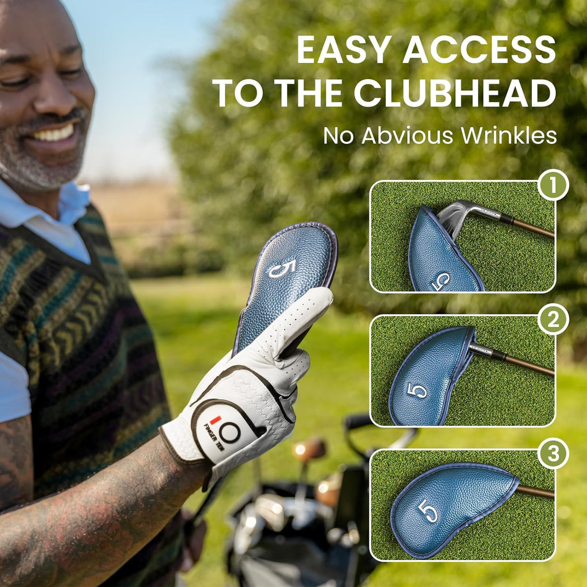 FINGER TEN Premium Synthetic Leather Stylish Iron & Wedge Golf Head Covers Value 12 Piece Set