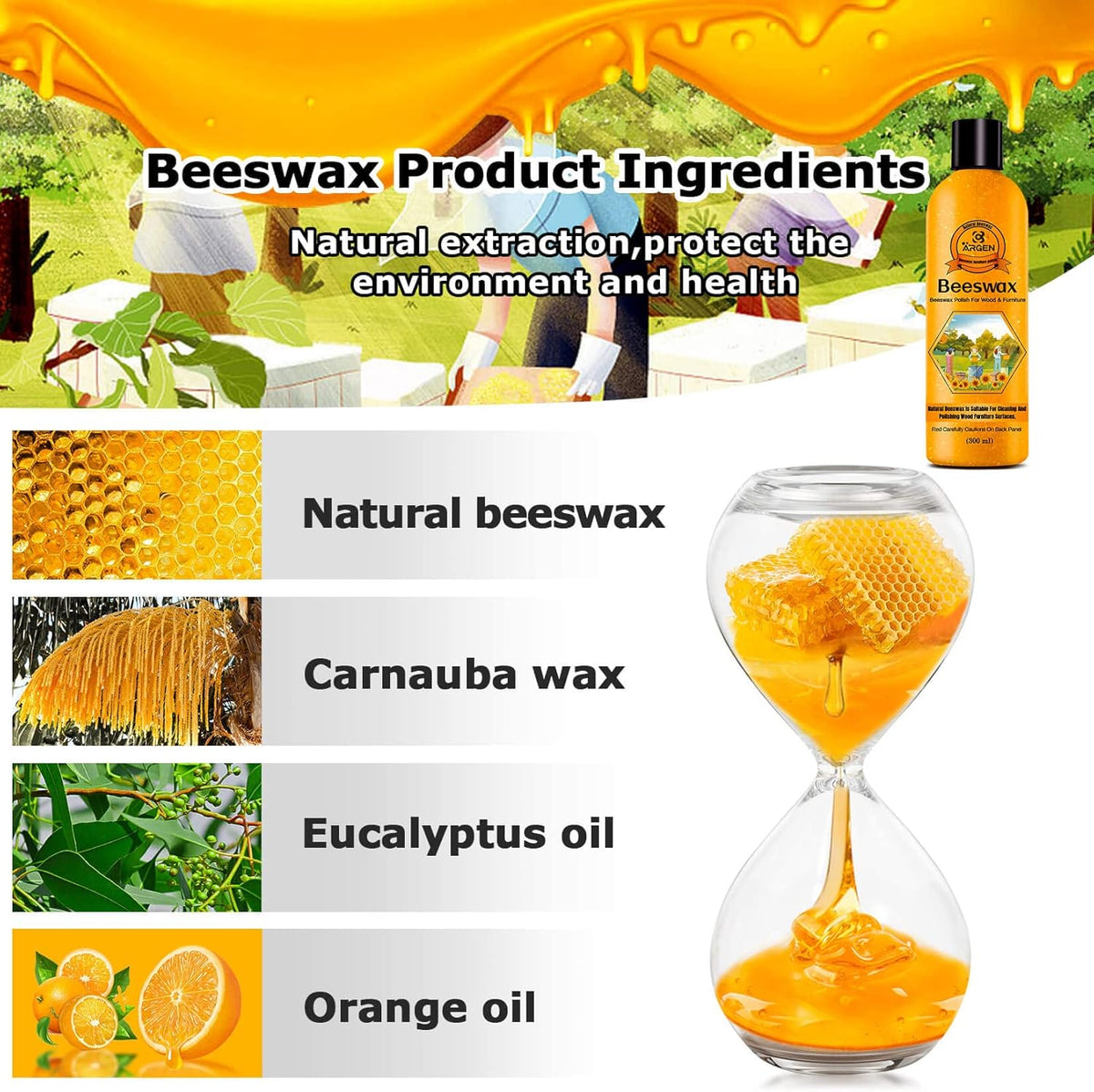 CARGEN Beeswax Furniture Wood Polish - Wood Seasoning Beeswax Oil for Wood Natural Wood Polish and