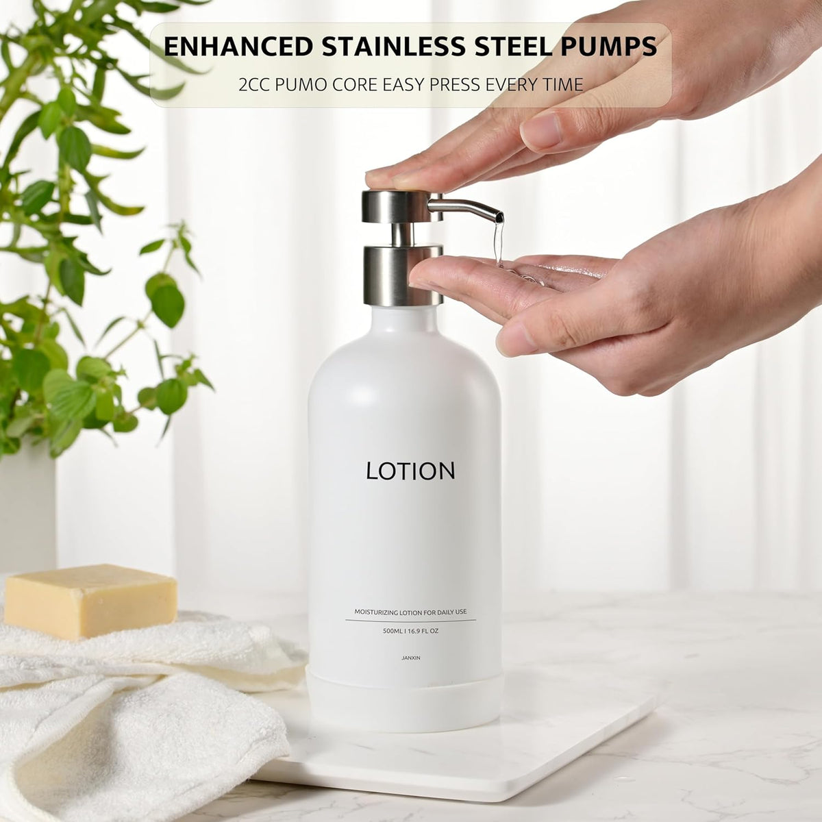 Glass Soap Dispenser Set by Janxin,Bathroom Soap Dispenser Set with Ceramic Tray,Luxury Bathroom