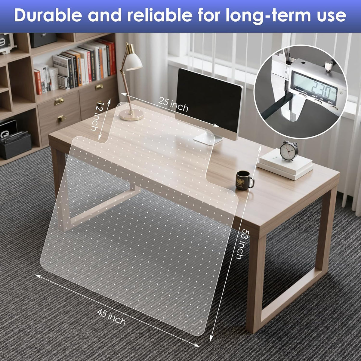 Kuyal Office Chair Mat for Carpet, 45x53 Clear Heavy Duty Computer Chair Mat with Lip, Under Desk