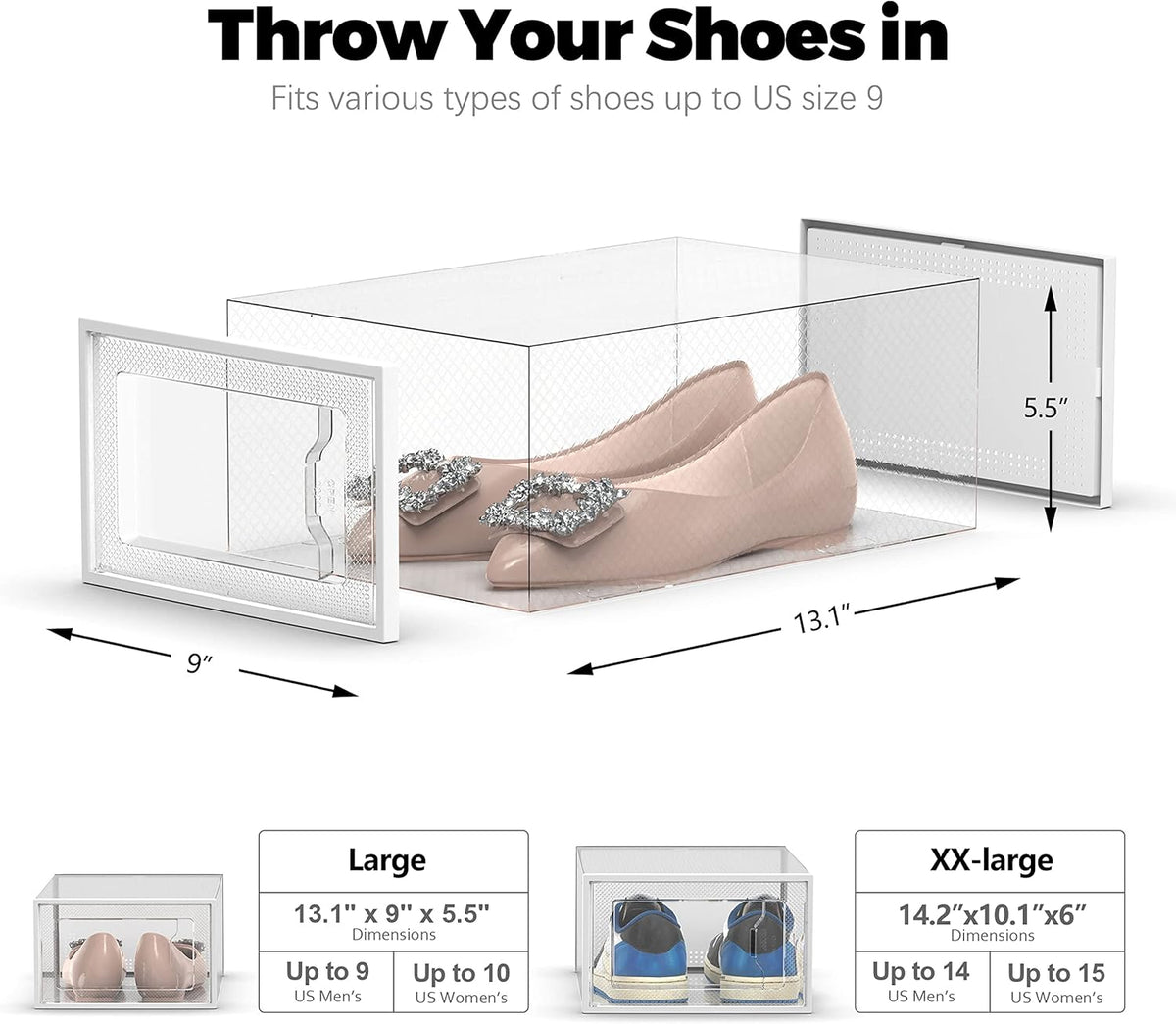 SEE SPRING 12 Pack Shoe Storage Box, Clear Plastic Stackable Shoe Organizer for Closet, Space