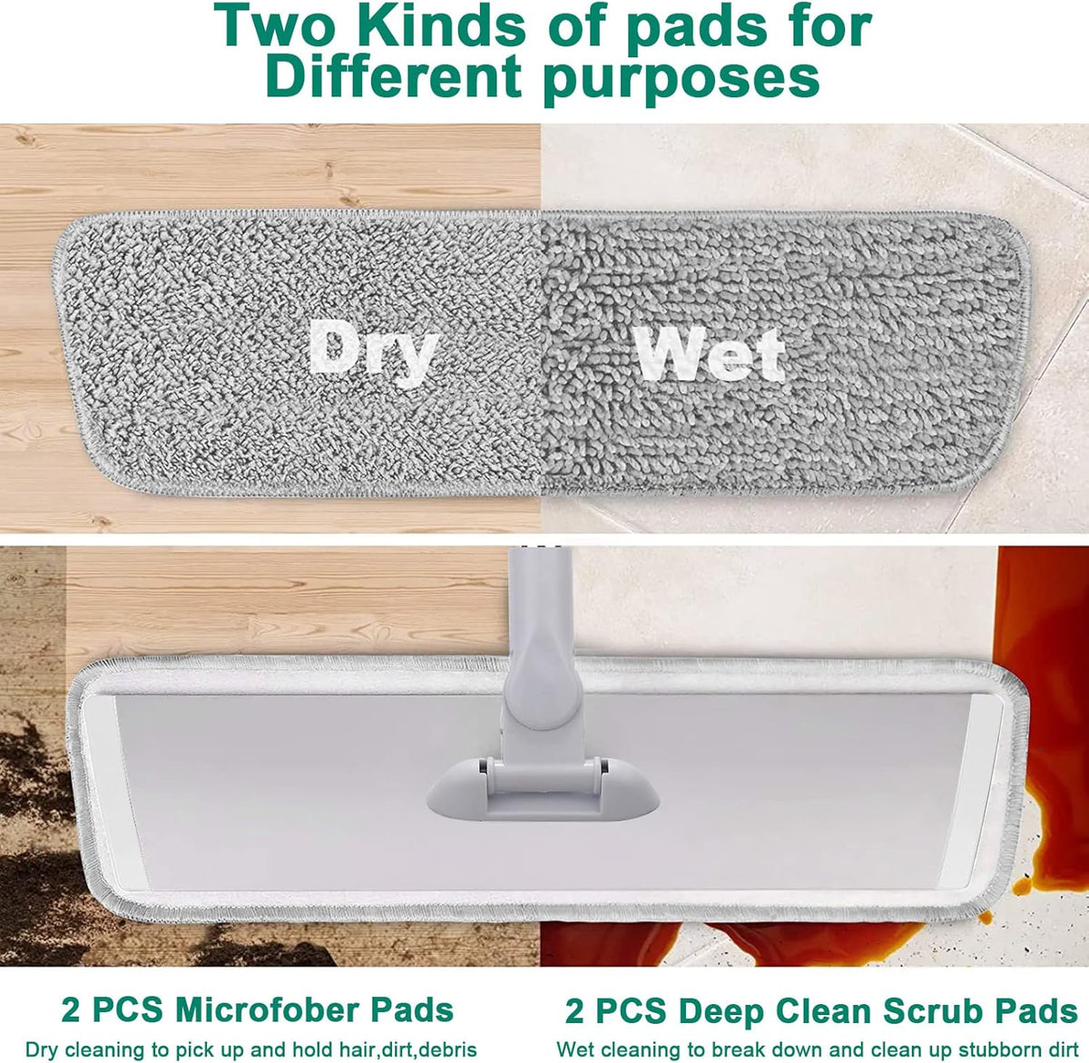 18" Professional Microfiber Mop Floor Cleaning System, Flat Mops with Stainless Steel Handle, 4