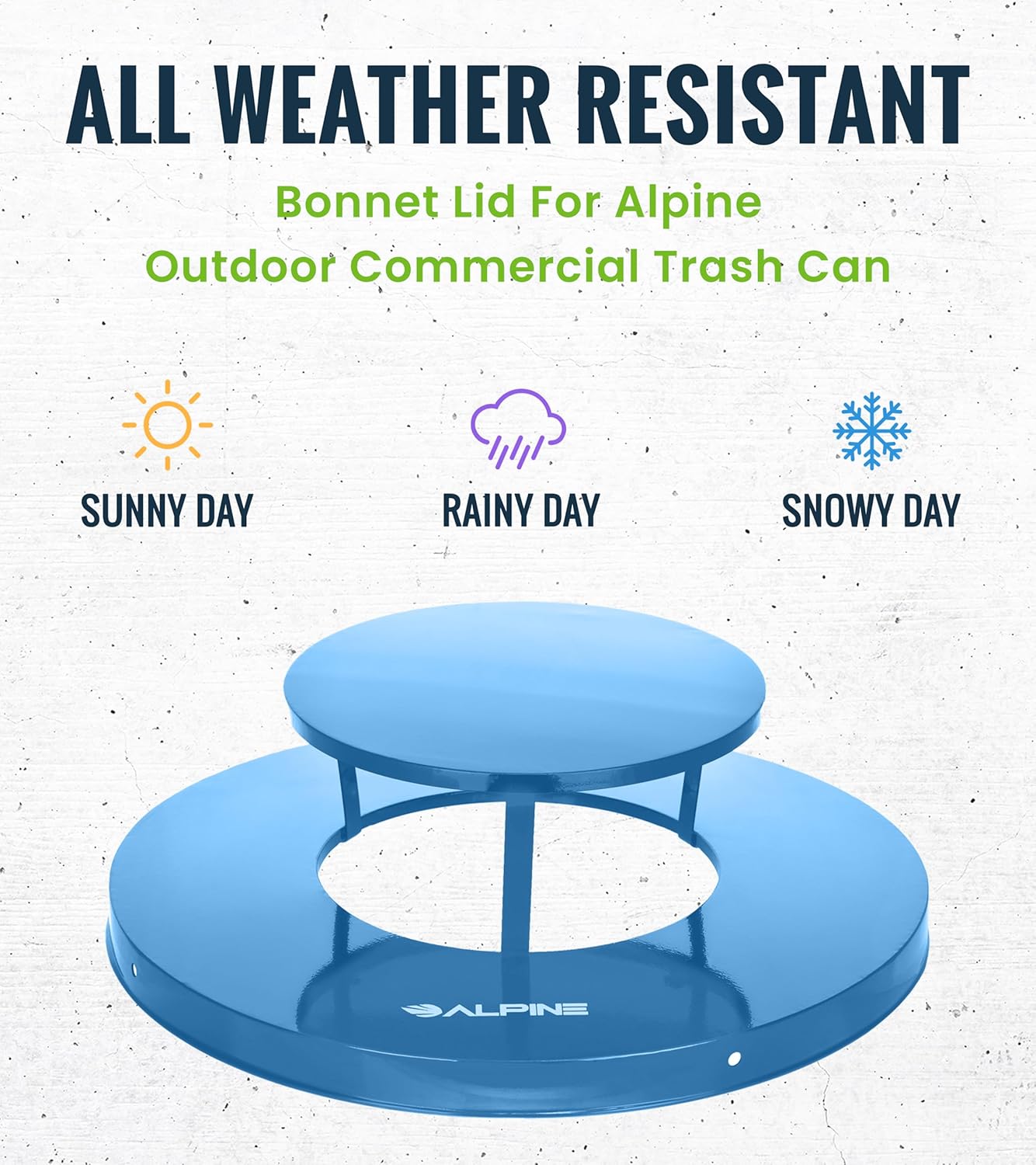 Alpine Outdoor Metal Waste Receptacle Rain Bonnet Lid - Heavy Duty Commercial Trash Can Receptacle