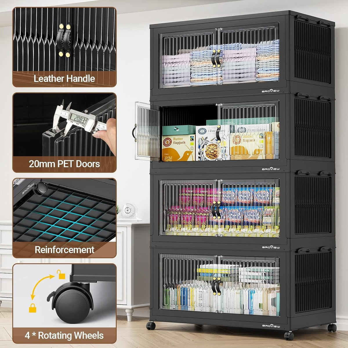 BROVIEW 800Qt Extra Large Stackable Storage Bins with Lid, Closet Organizer Collapsible Drawer
