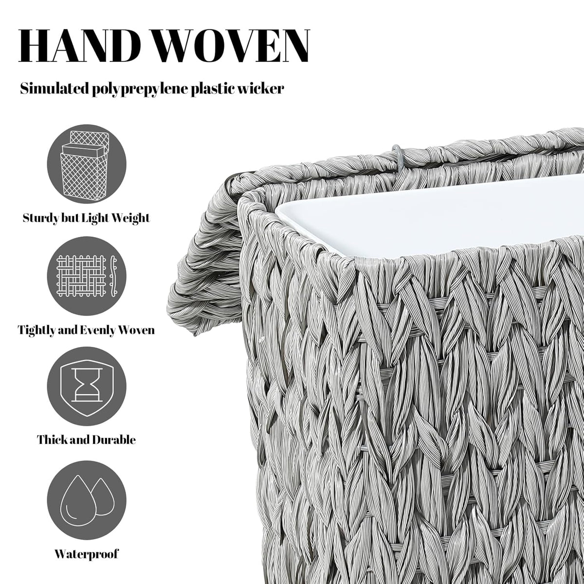 3 Gallon Wicker Trash Can,Grey Bathroom Trash Cans with Lid,Waterproof Slim Waste Basket for