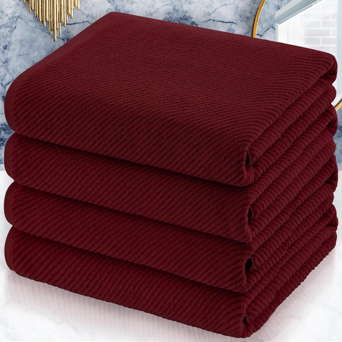 VOOVA & MOVAS Red Bath Towels, 4 Pack Large 30" x 56" - 100% Cotton | Quick Dry | Light Weight |