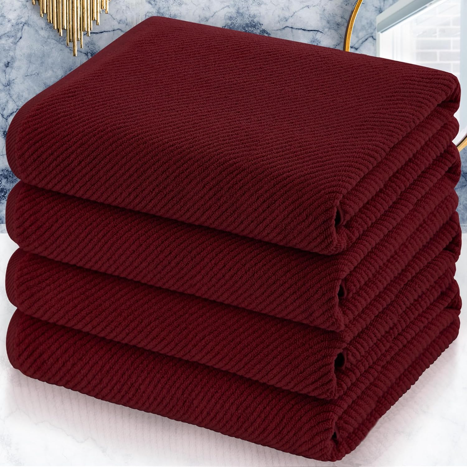 VOOVA & MOVAS Red Bath Towels, 4 Pack Large 30" x 56" - 100% Cotton | Quick Dry | Light Weight |