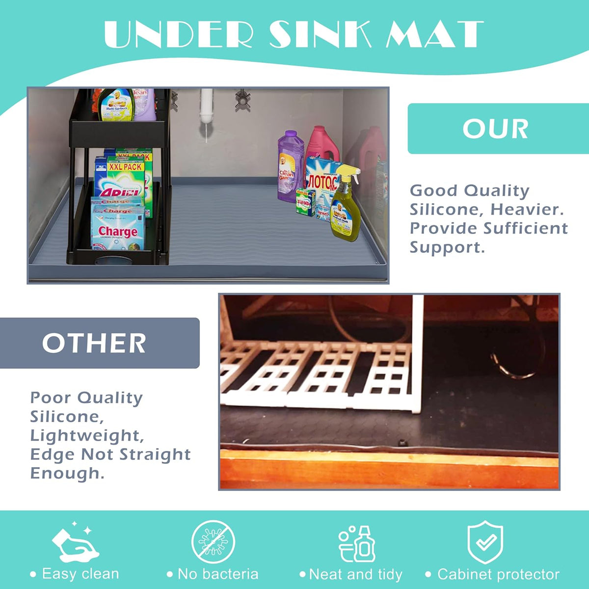 URMONA Waterproof Silicone Under Sink Mat 28'' x 22'' Shelf Liner for Kitchen and Bathroom, Cabinet