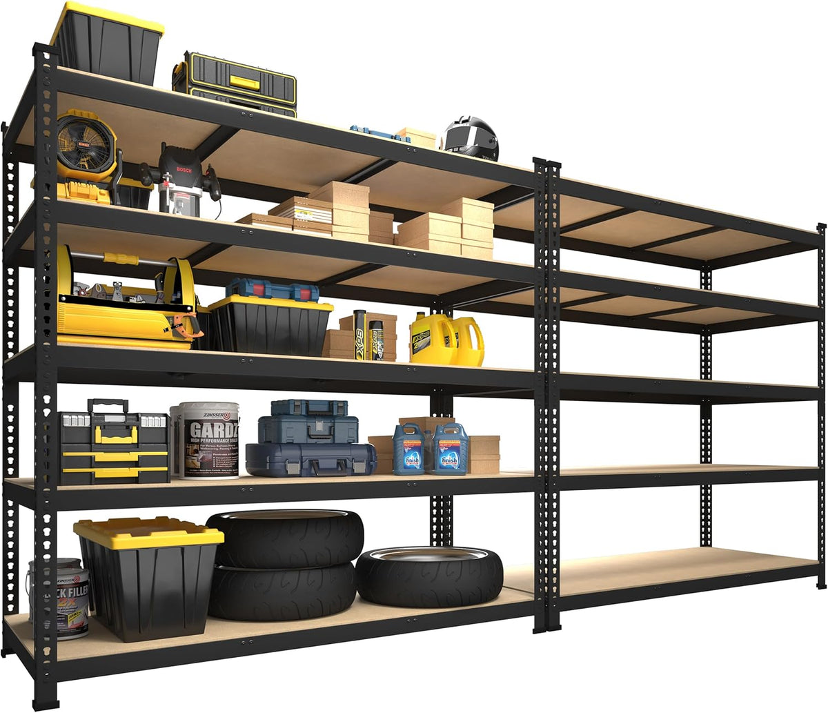 PrimeZone 2 Pack Heavy Duty Adjustable 5 Tier Garage Storage Shelves - 47" W x 18" D x 71" H, Metal