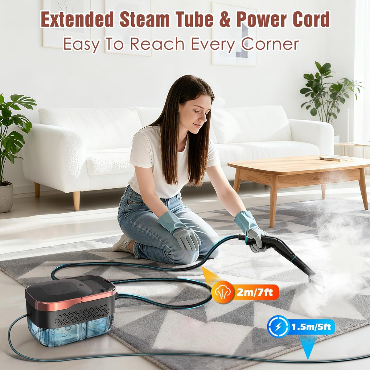Steam Cleaner, 4 Bar High Pressure Steamer with 6-Level Adjustable, 15s Heat-Up, 42.7oz Large Tank