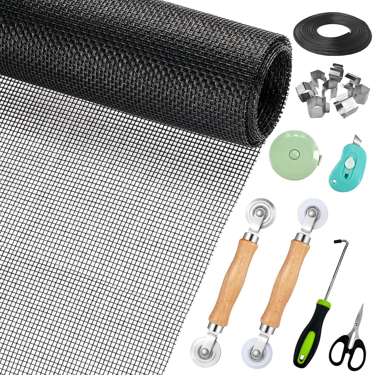 Window Screen Replacement,Screen Door Repair Kit, 48"x178" Black Window Screen Mesh,Including 50 FT