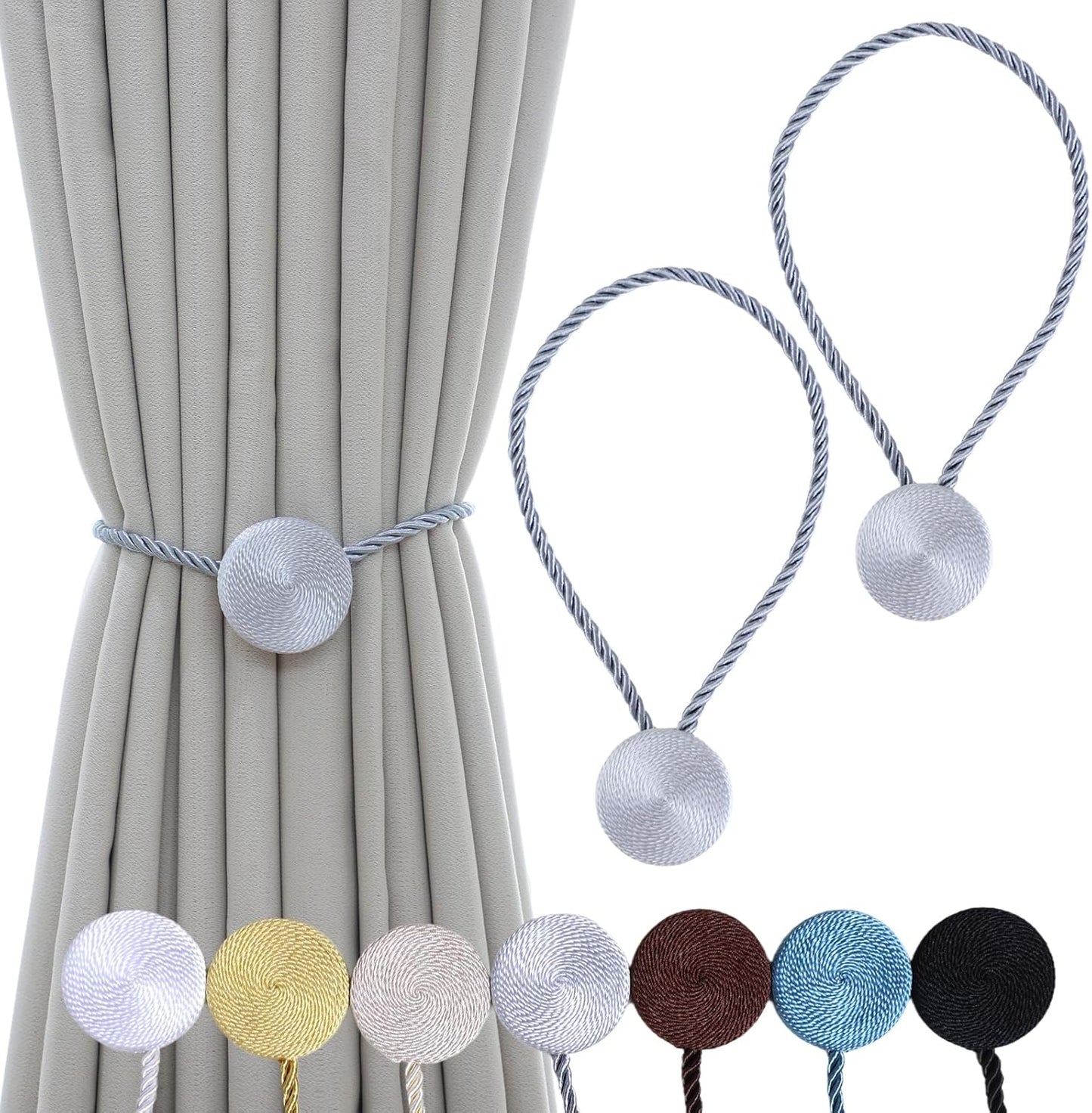 Magnetic Curtain Tiebacks - 12mm Magnetic Tie Backs for Curtains, Heavy Duty No Drill Curtain