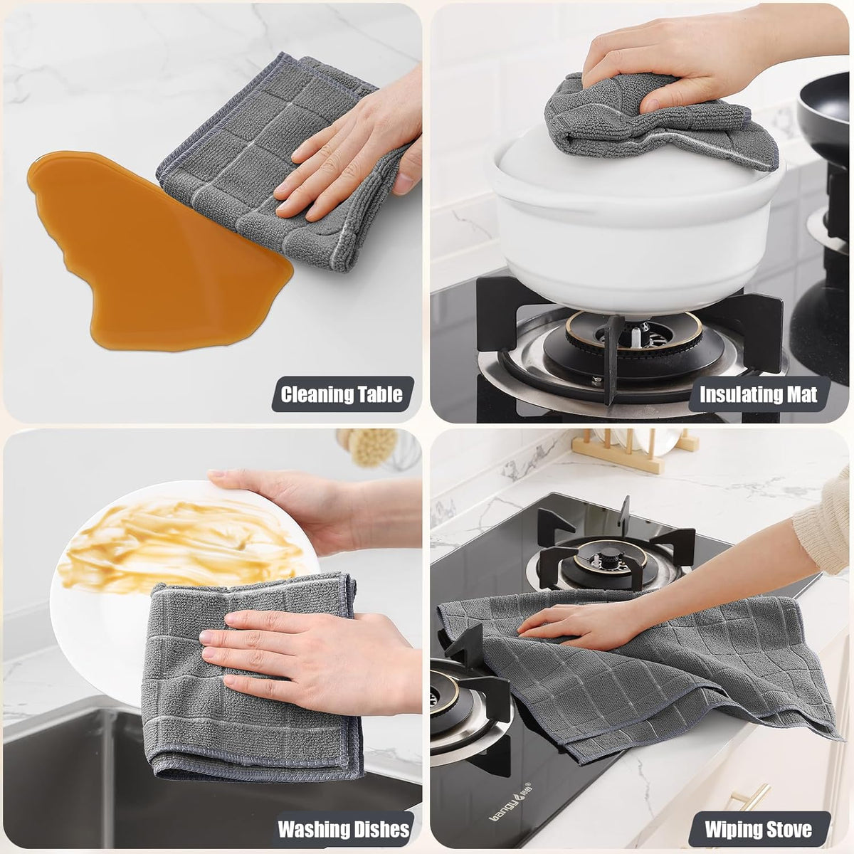 Homaxy Microfiber Kitchen Towels and Dishcloths Set, 12 Pack Soft and Absorbent Dish Hand Towels