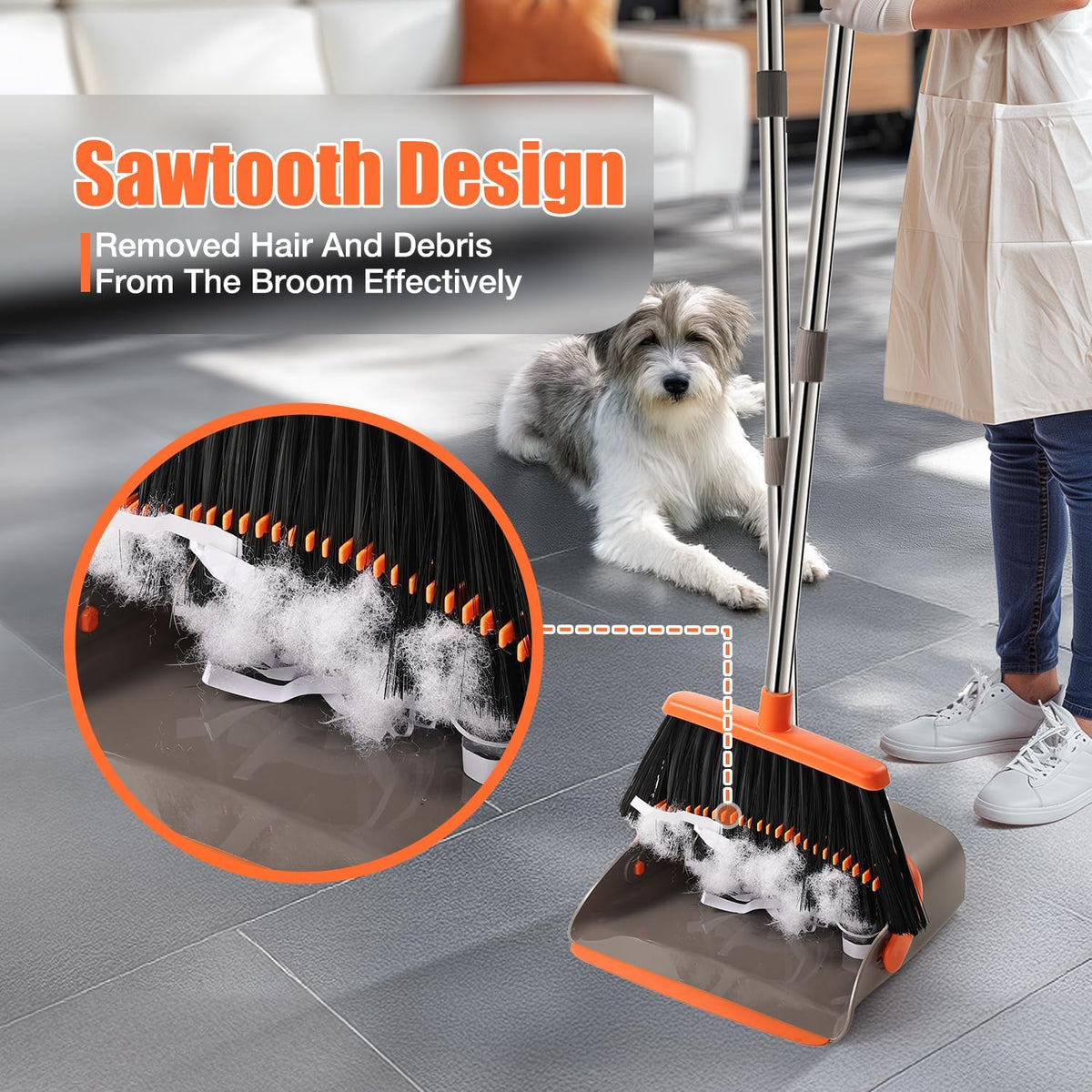 Broom and Dustpan Set, Upgraded Broom with Dustpan Combo Set with 56" Tall Adjustable Handle