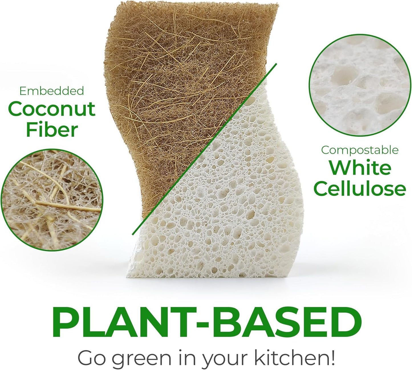 Biodegradable Natural Kitchen Sponge - Compostable Cellulose and Coconut Walnut Scrubber Sponge (12