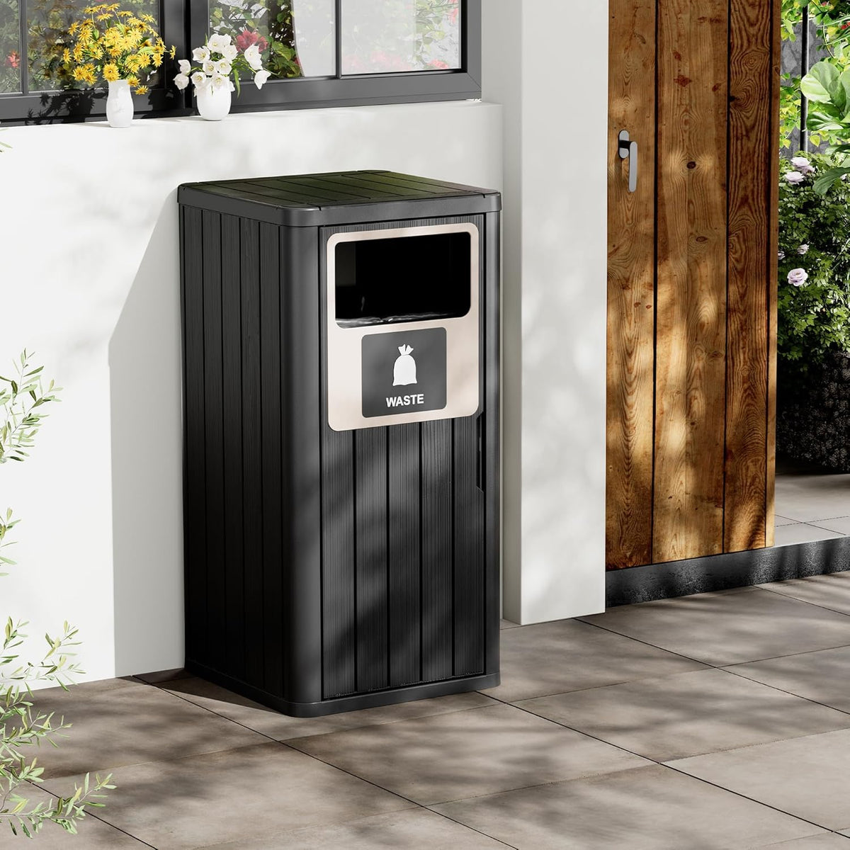 22 Gallon Outdoor Trash Can Waterproof Resin Patio Garbage Can for Outdoor Trash Bin for Patio