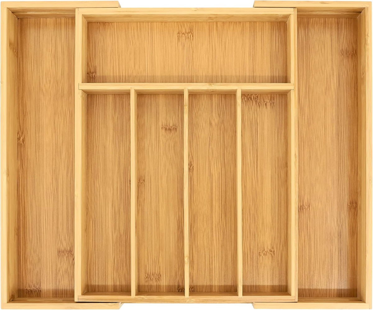 VaeFae Bamboo Drawer Organizer, Expandable Silverware Drawer Organizer, Cutlery Tray with Dividers