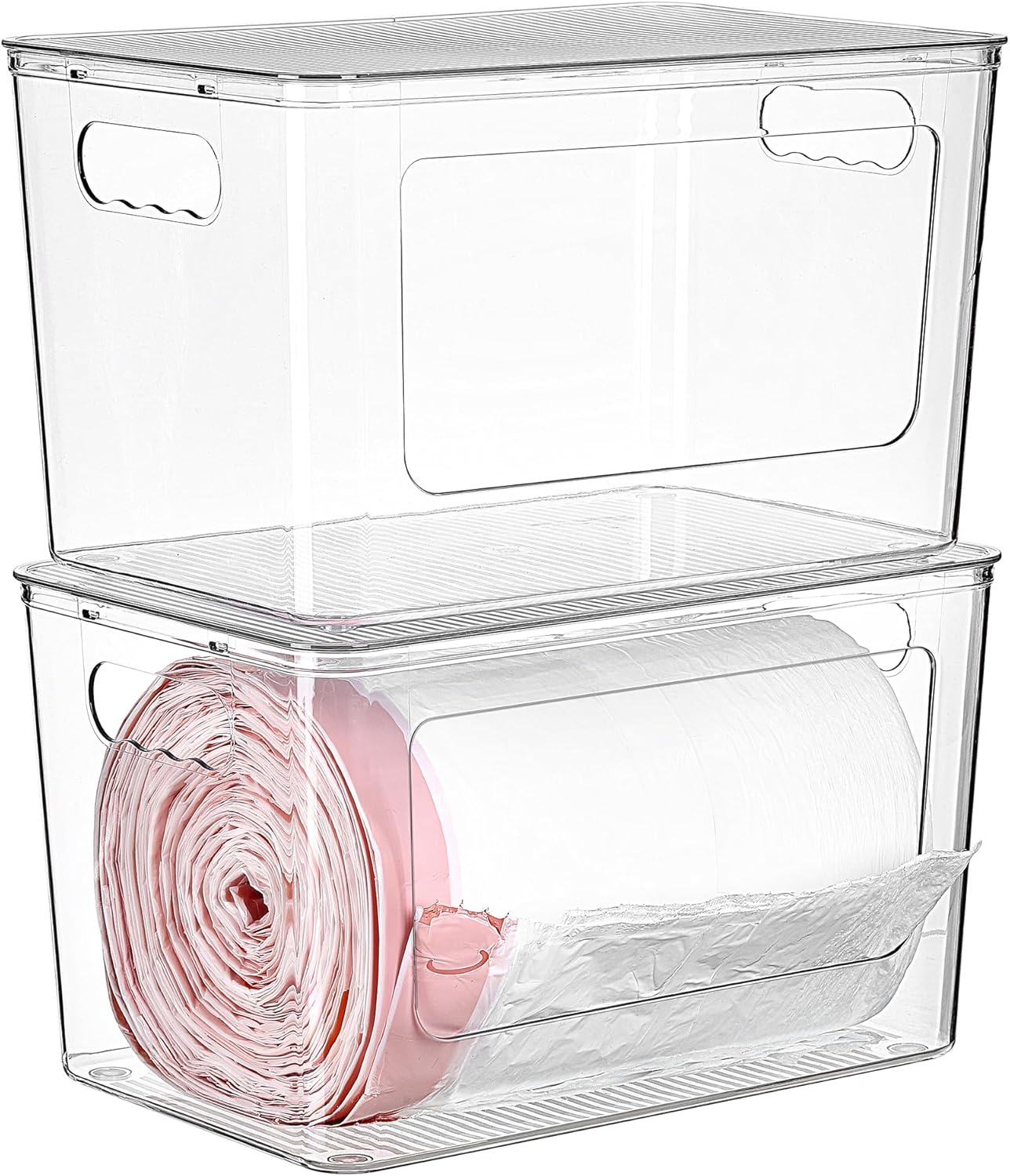 Vtopmart 2 Pack Trash Bag Holder, Stackable Garbage Bag Dispenser for 13/30/33 Gallon Bags, Clear