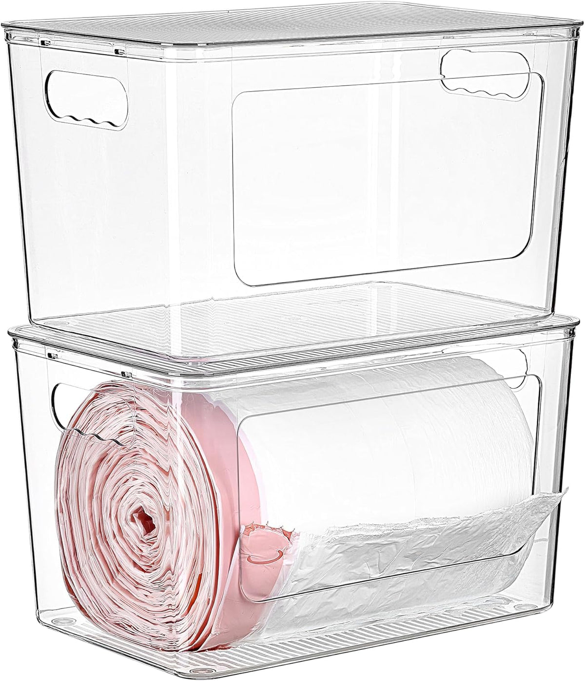 Vtopmart 2 Pack Trash Bag Holder, Stackable Garbage Bag Dispenser for 13/30/33 Gallon Bags, Clear