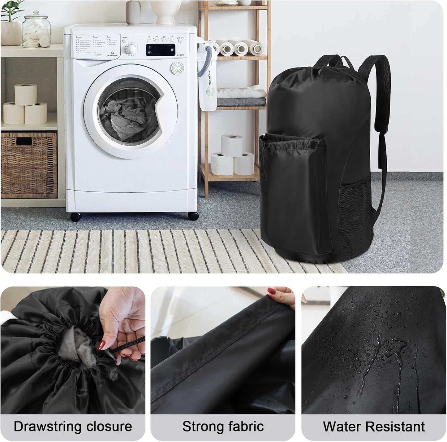 Polecasa Extra Heavy Duty Large Backpack Laundry Bag with Comfortable Padded Shoulder Straps & 4