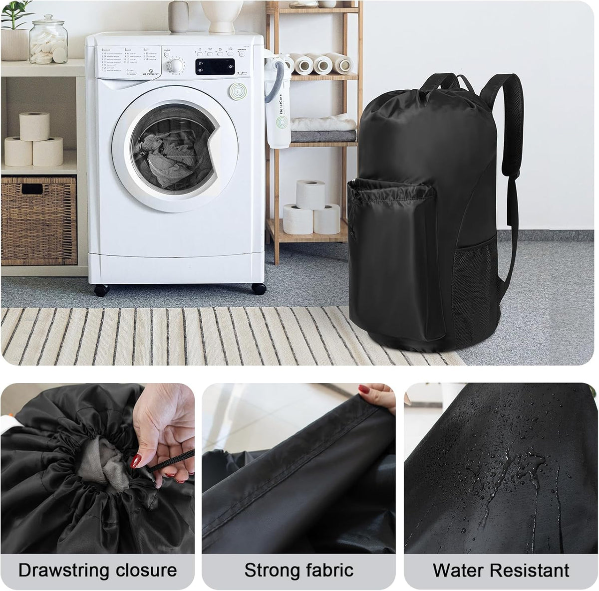 Polecasa Extra Heavy Duty Large Backpack Laundry Bag with Comfortable Padded Shoulder Straps & 4