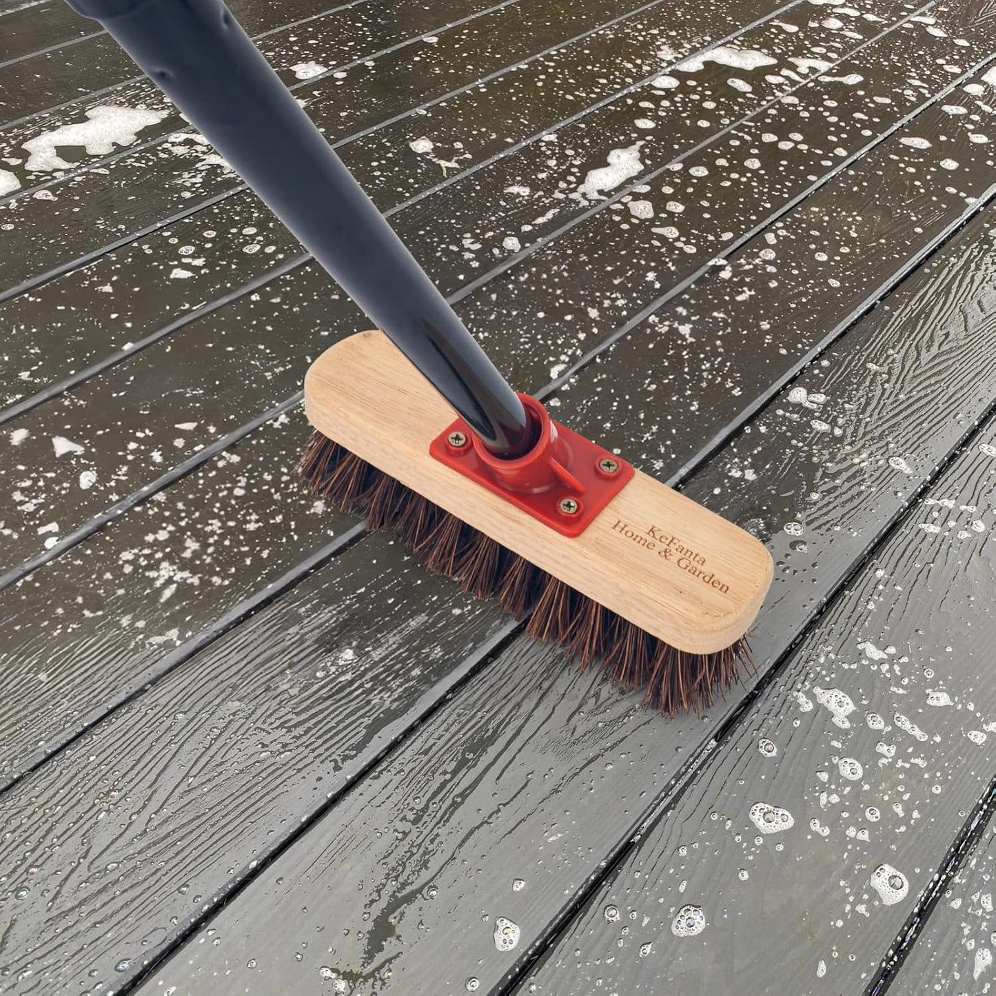 Deck Brush with Long Handle, 52'' Palmyra Bristle Scrub Broom for Boat, Patio, Garage, Concrete