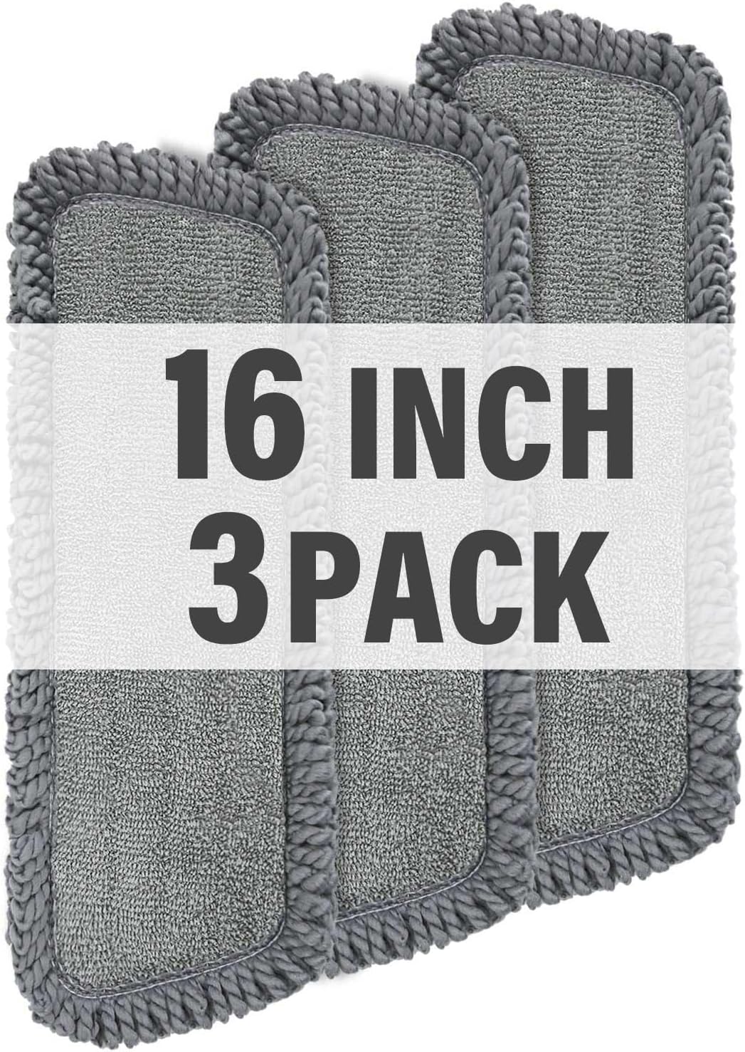 16.5 inch Mop Pads Refills, 3 Pack Microfiber Reusable Replacement Mop Pads Flat Replacements Heads