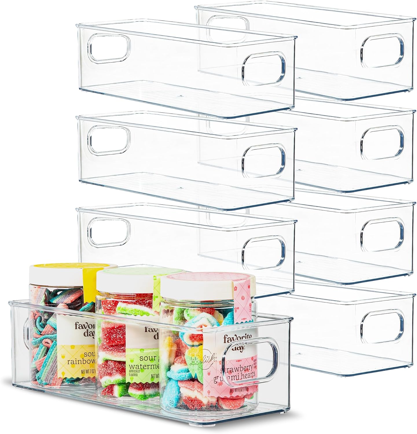 Plastic Food Storage 8 Pack Clear Container Bin with Handles for Organizing Kitchen, Pantry