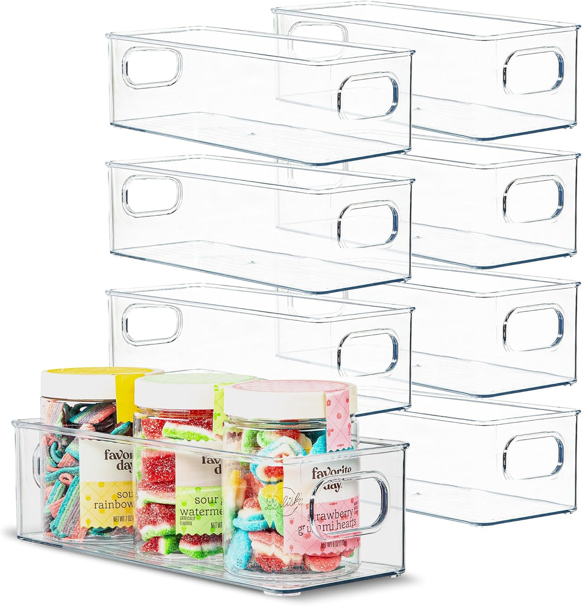 Plastic Food Storage 8 Pack Clear Container Bin with Handles for Organizing Kitchen, Pantry