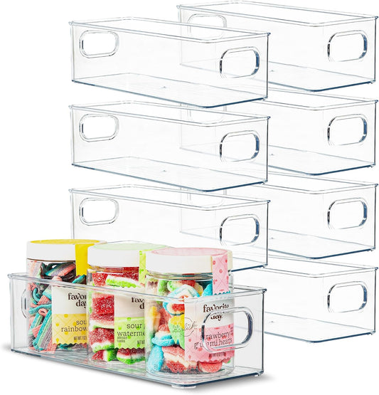 Plastic Food Storage 8 Pack Clear Container Bin with Handles for Organizing Kitchen, Pantry
