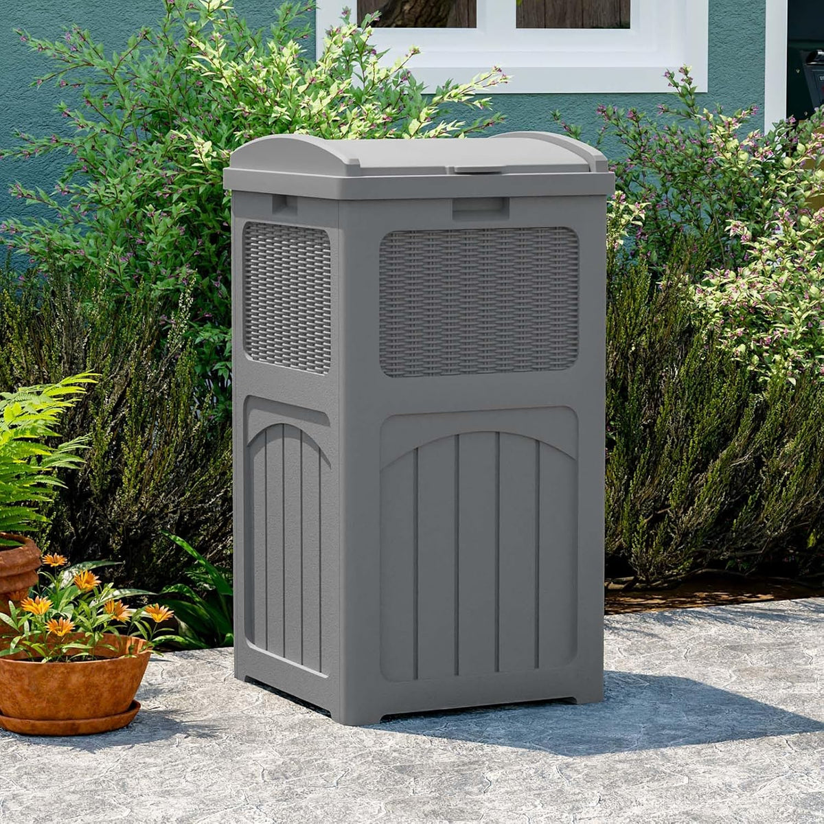 Patiowell 36 Gallon Outdoor Trash Can, Resin Outdoor Garbage Can with Lid for Patio, Backyard