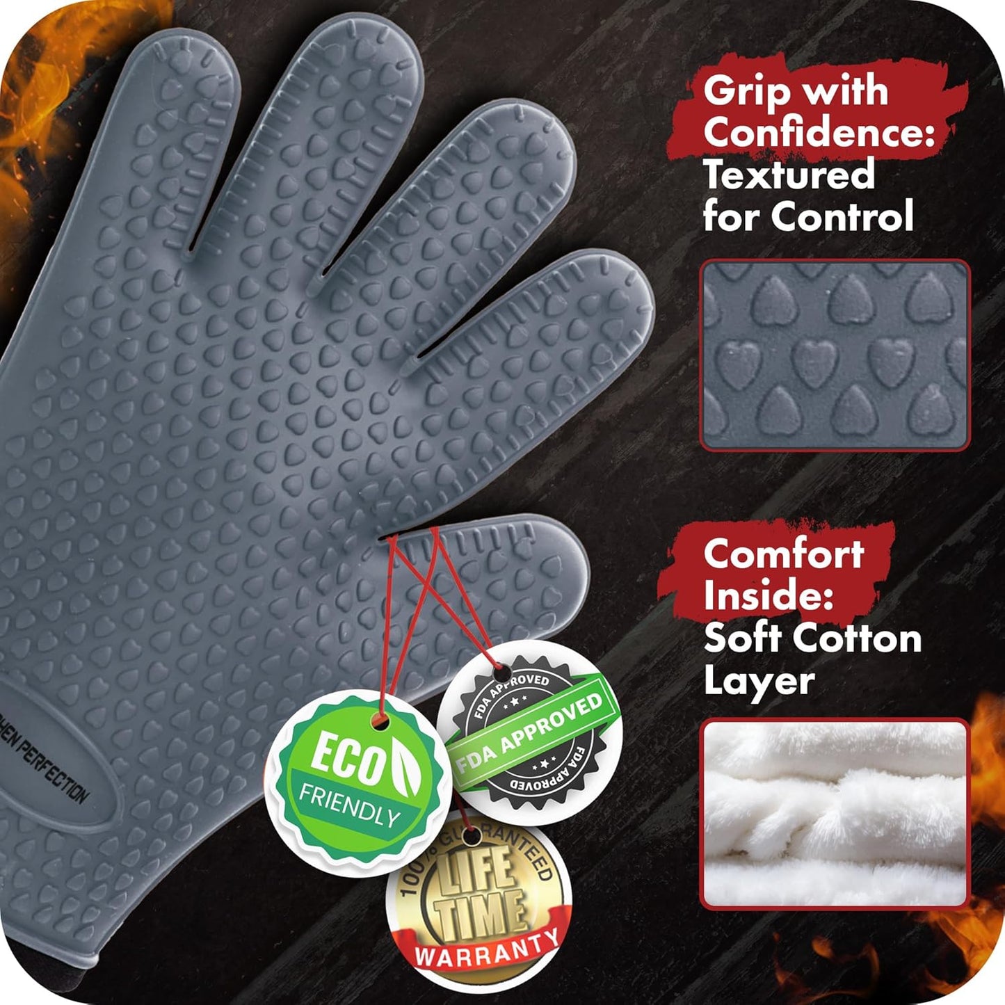 KITCHEN PERFECTION XL Silicone Smoker Oven Gloves for Women -Extreme Heat Resistant BBQ Gloves
