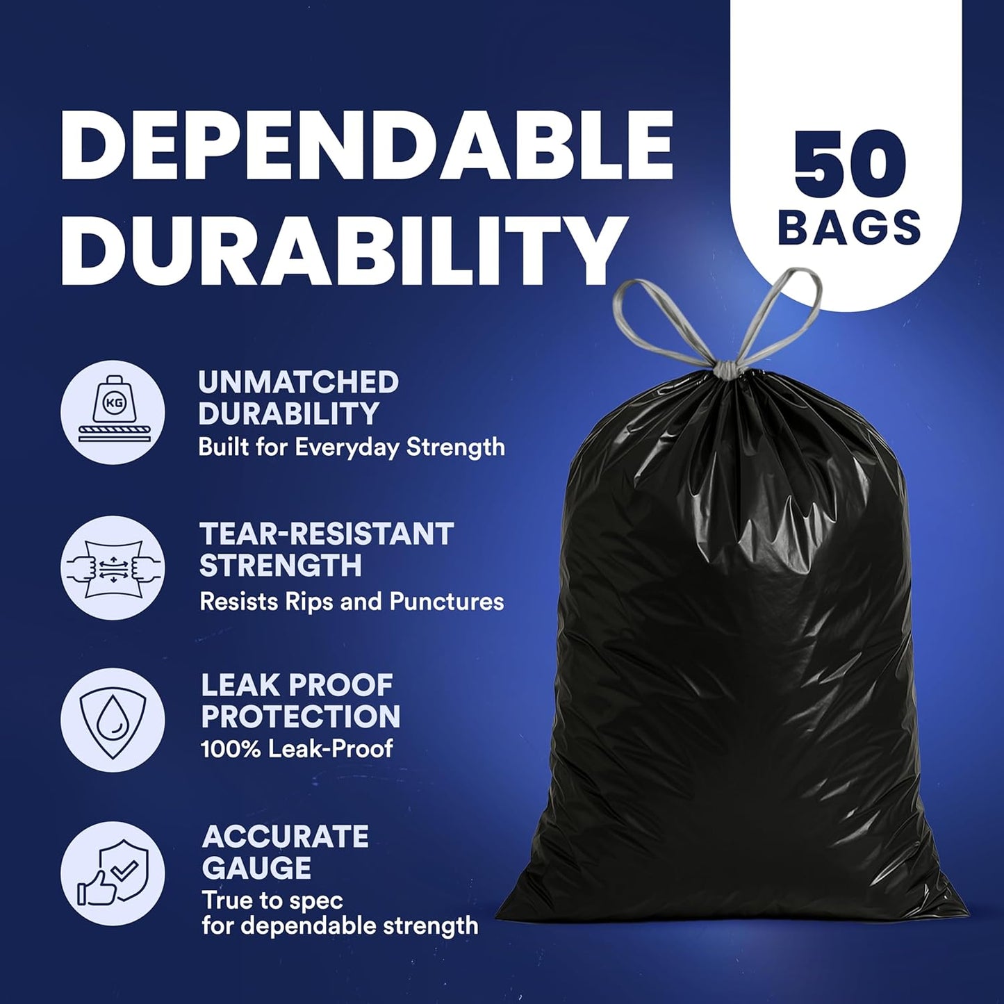 Plasticplace W13DSBKJR 13 Gallon Trash Bags │ 1.2 Mil │ (50 Count) Black Extra Tall Garbage Can