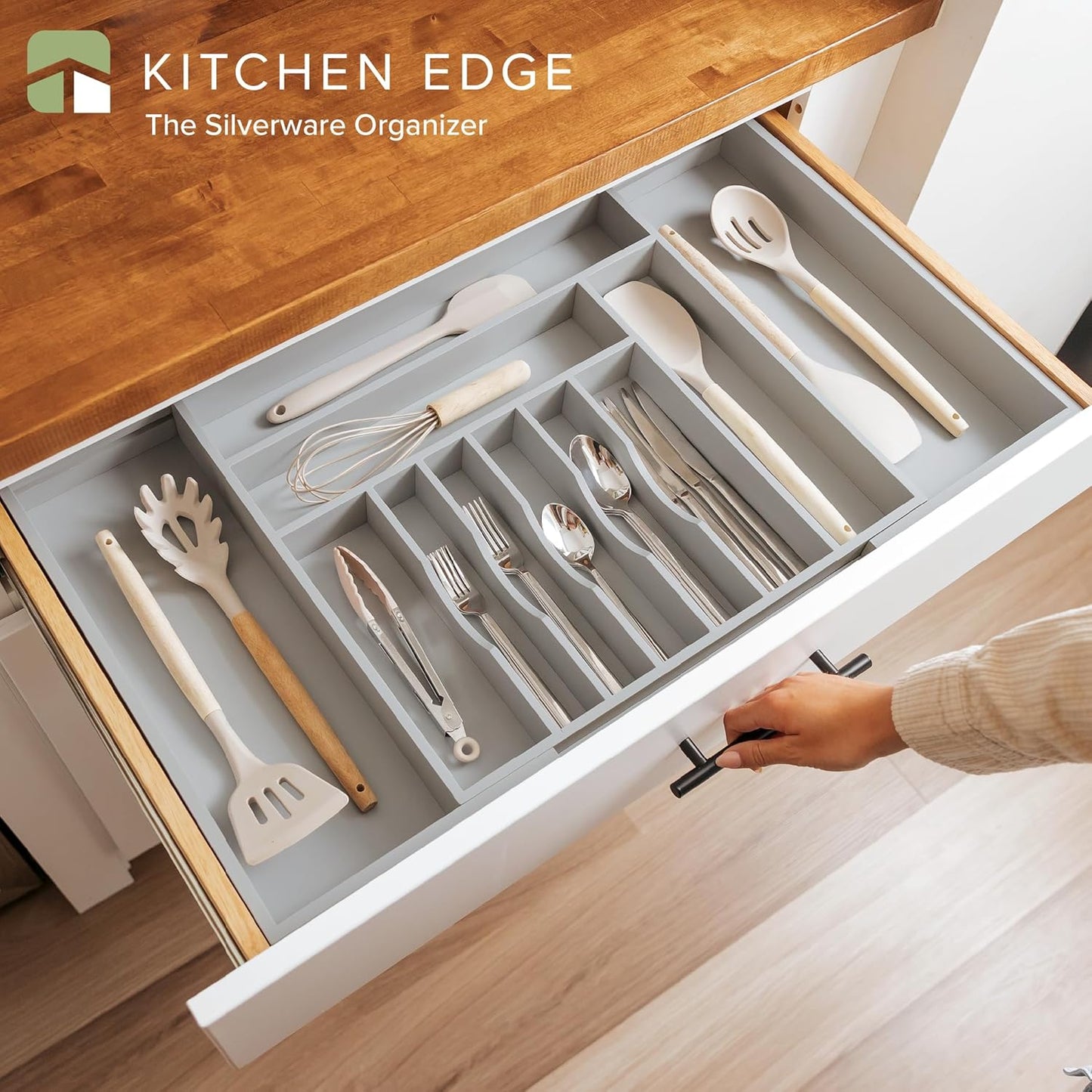 KitchenEdge Premium Silverware, Flatware and Utensil Organizer for Kitchen Drawers, Food-Safe