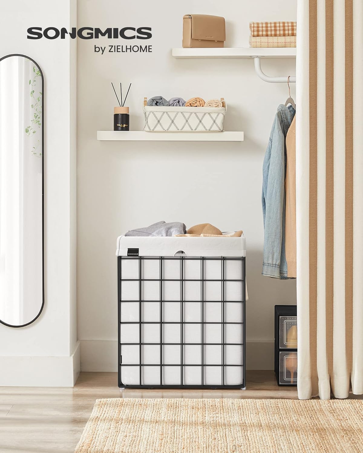 SONGMICS Laundry Hamper, 23.8 Gal. (90L) Laundry Basket, Collapsible Clothes Hamper, Black and