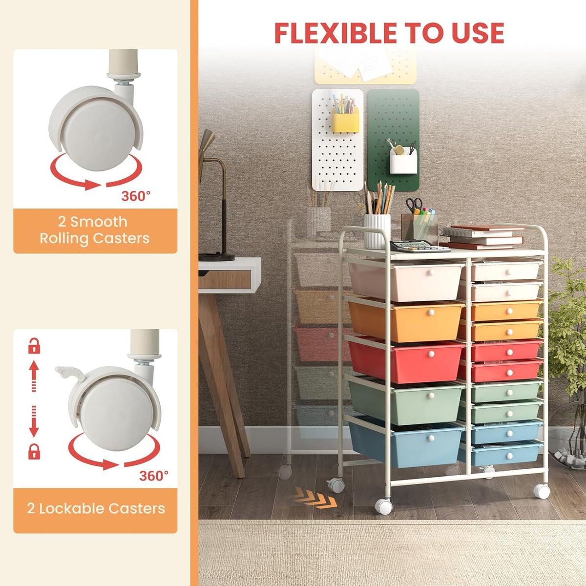 GOFLAME 15-Drawer Rolling Storage Cart, Multipurpose Movable Organizer, Utility Cart for Home