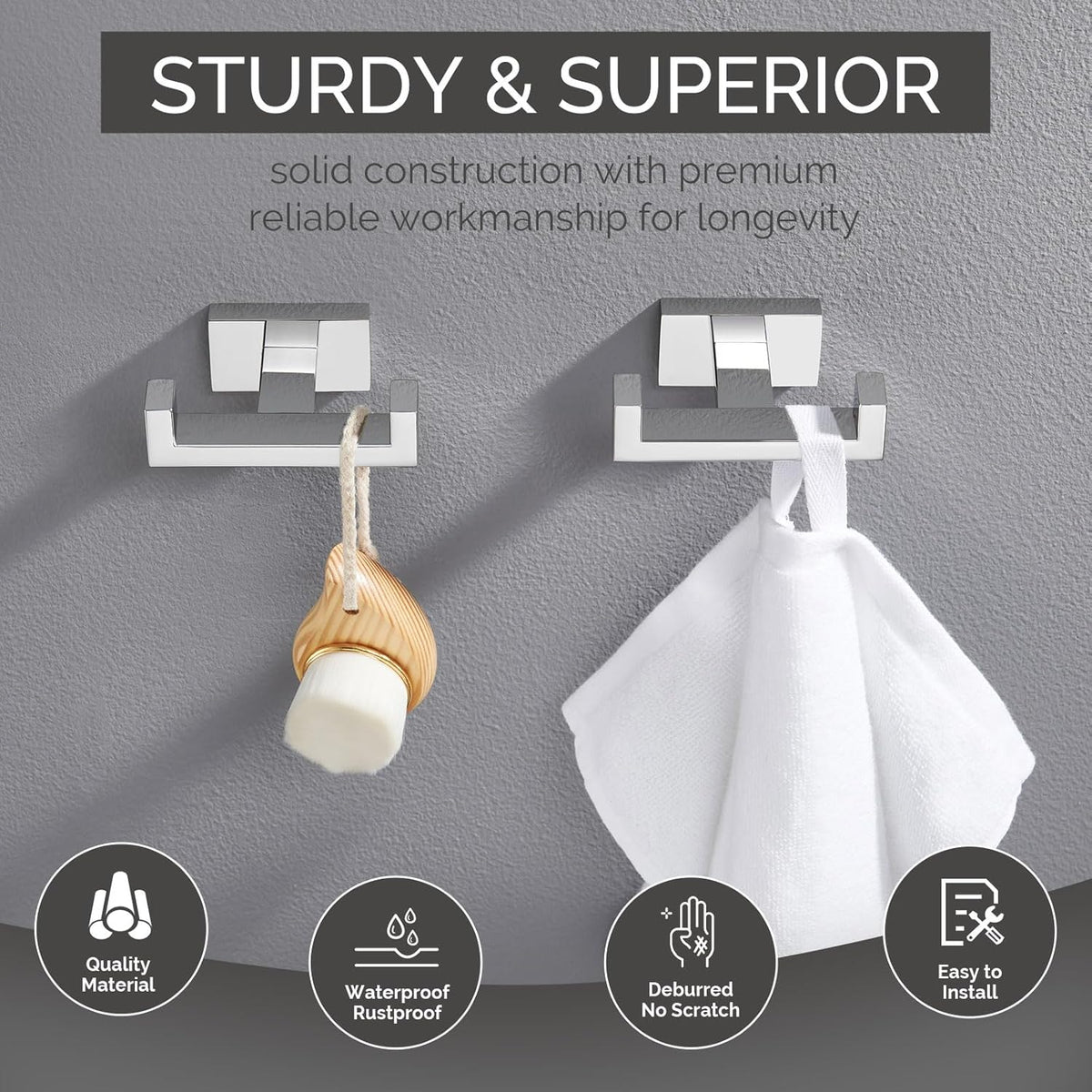 Angle Simple Double Towel Hooks, SUS 304 Stainless Steel Robe Coat Wall Hooks for Bathroom