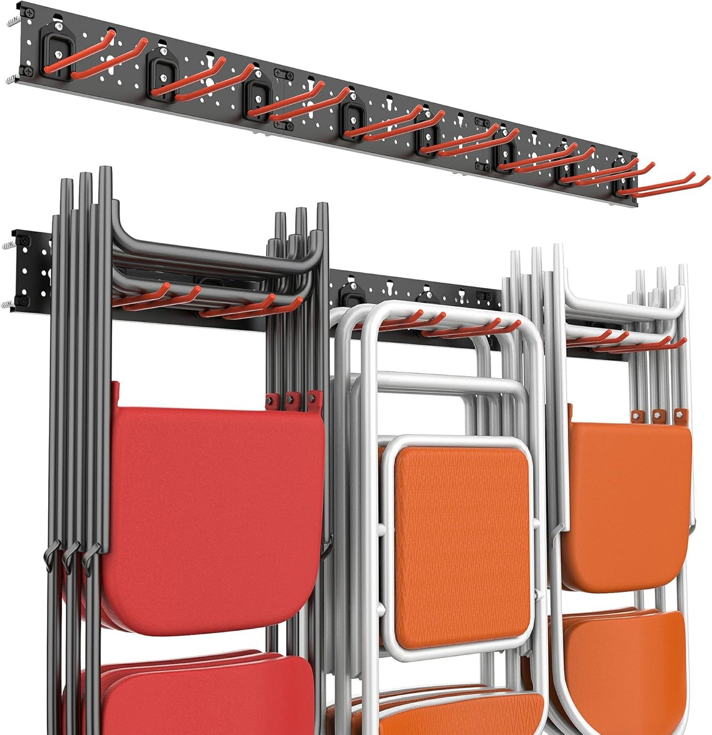 Wallmaster Wall Mount Garage Organizer Tool Storage Rack, Heavy Duty Folding Chair Hangers with 8