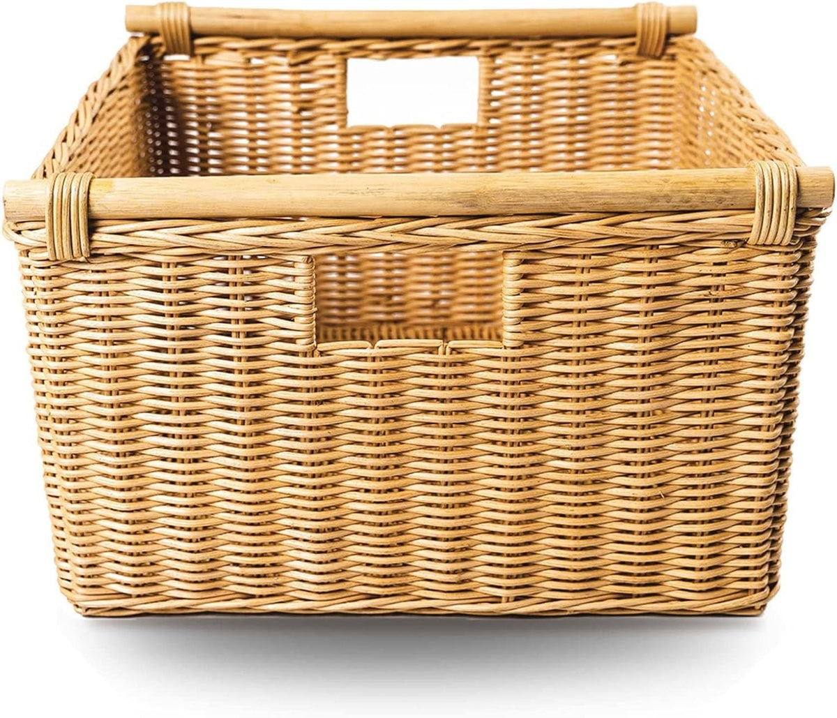 The Basket Lady Deep Pole Handle Wicker Storage Basket, Small, 11.5 in L x 11.5 in W x 8 in H