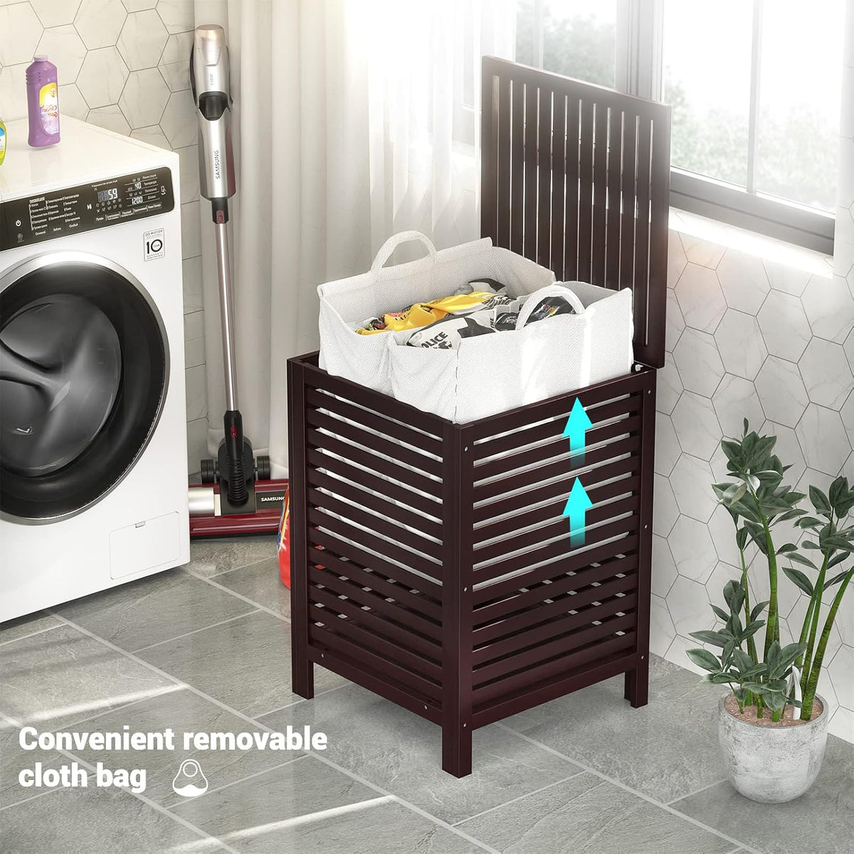 Homykic Bamboo Laundry Hamper with Lid, 120L Large Clothes Laundry Sorter with Removable 2-Section