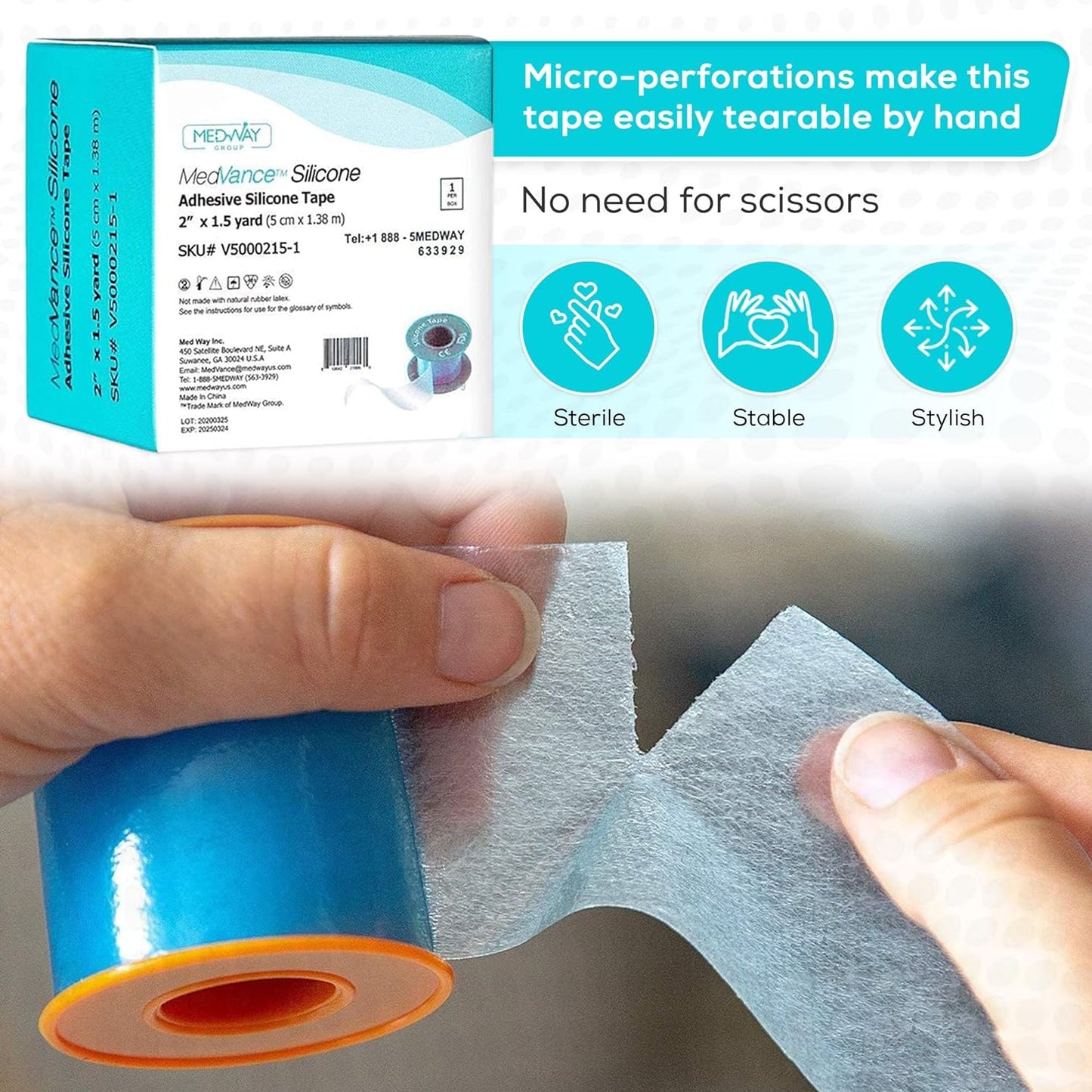 Medvance Cuttable Soft Silicone Tape - Waterproof Breathable Tape for All Skin Types - Easy Apply