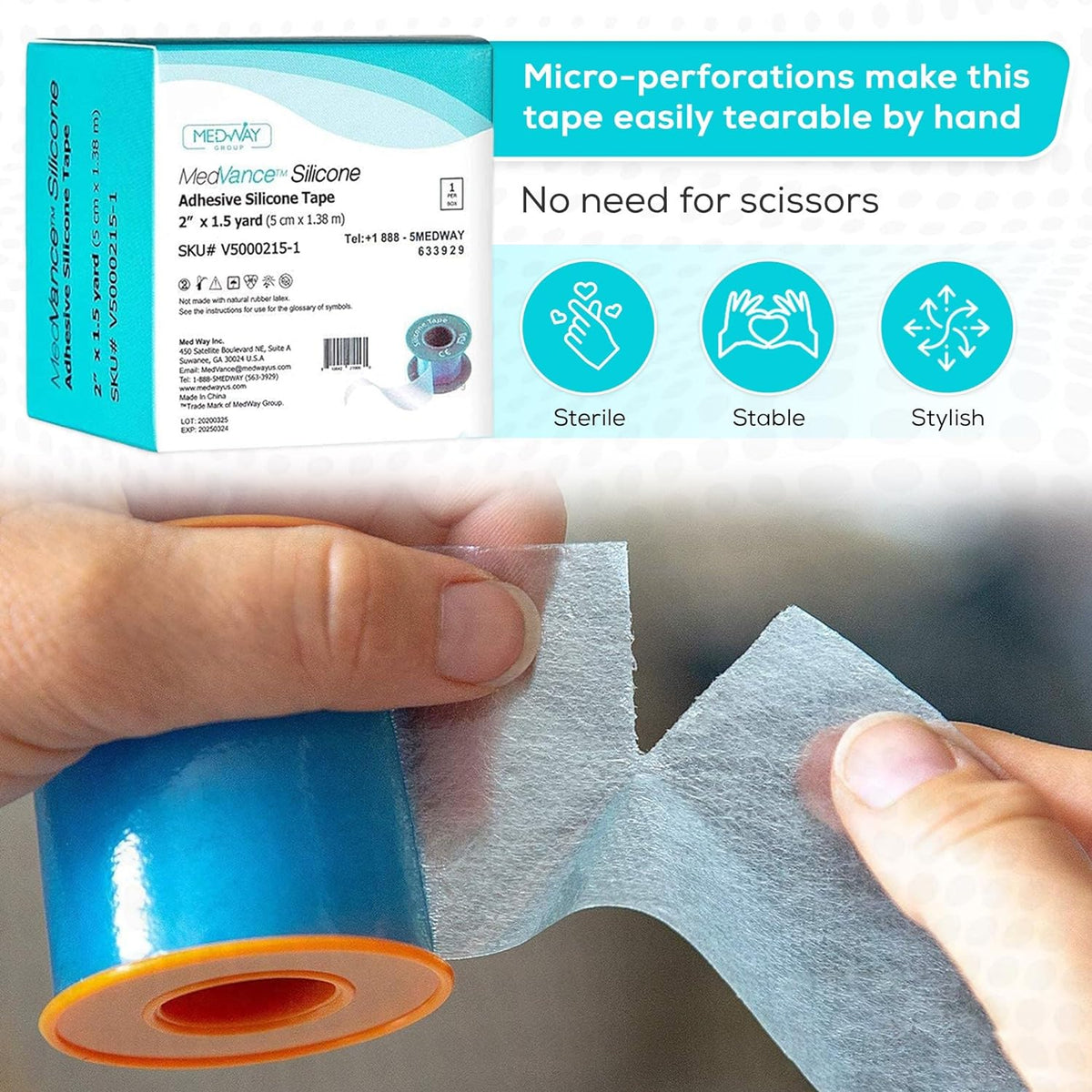 Medvance Cuttable Soft Silicone Tape - Waterproof Breathable Tape for All Skin Types - Easy Apply