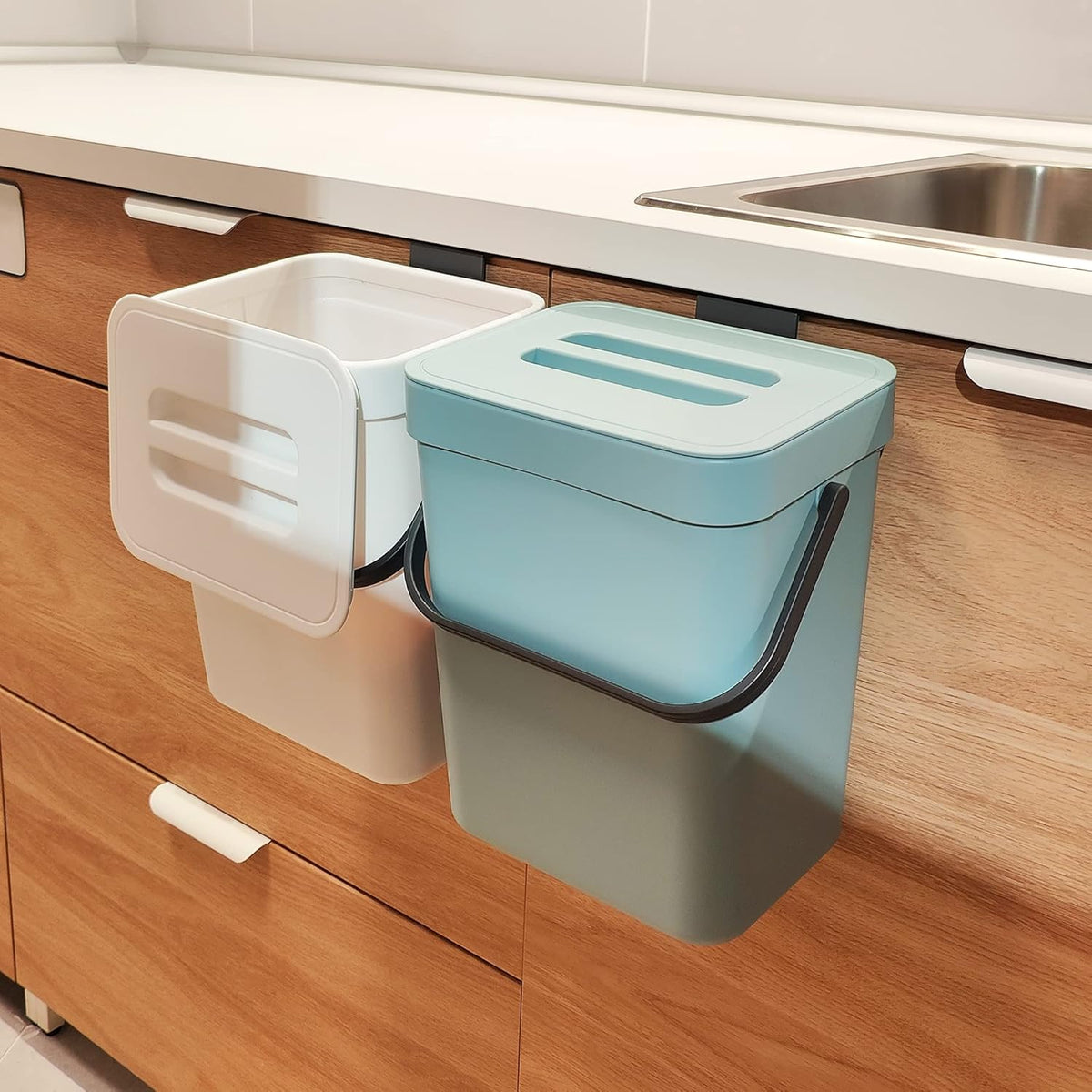stonespace Compost Bin Indoor Kitchen Sealed, Mountable Compost Bucket, Hanging Food Waste Bin for