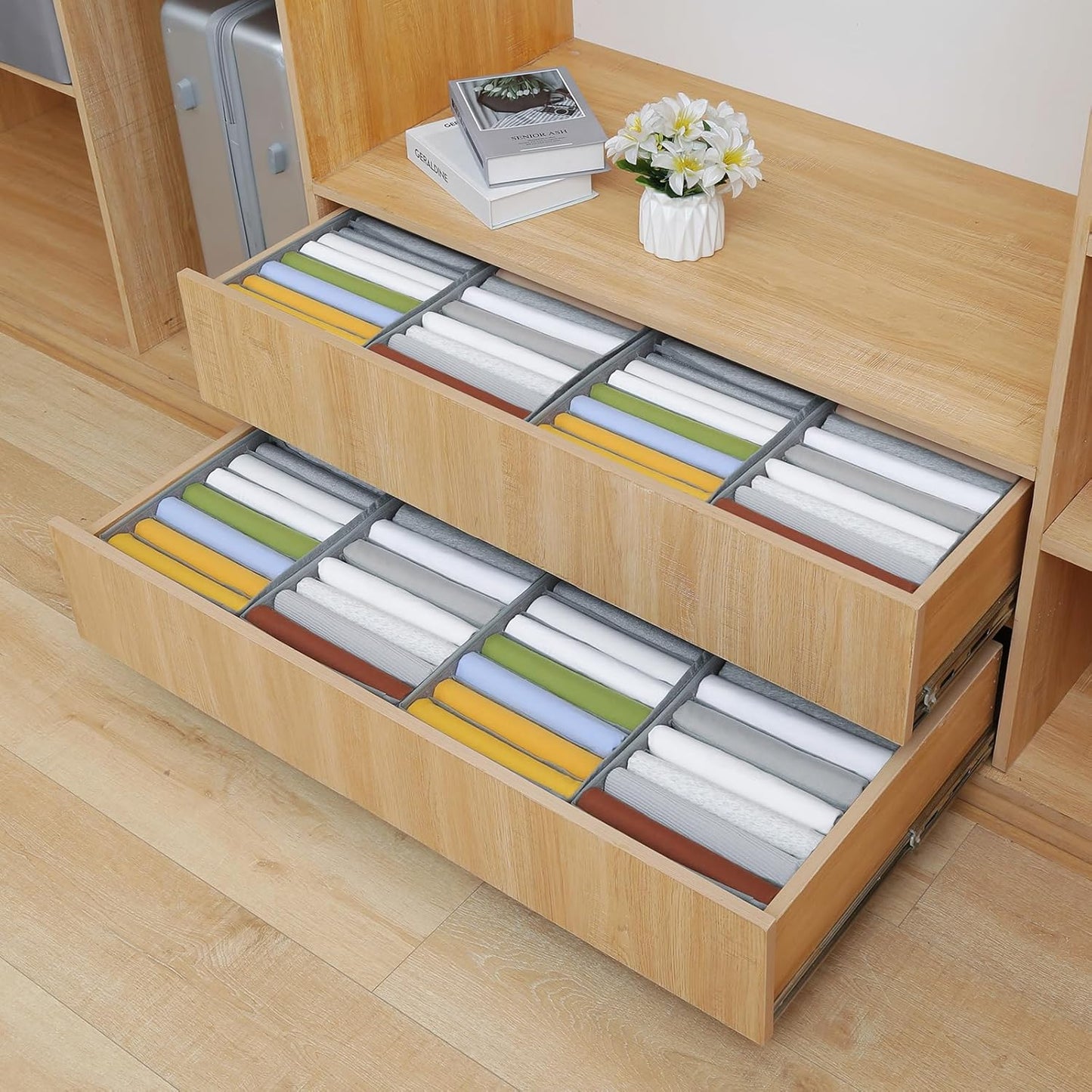 Qozary 4 Pack Drawer Organizers for Clothing, 8 Grids Foldable Closet Organizers and Storage Bins