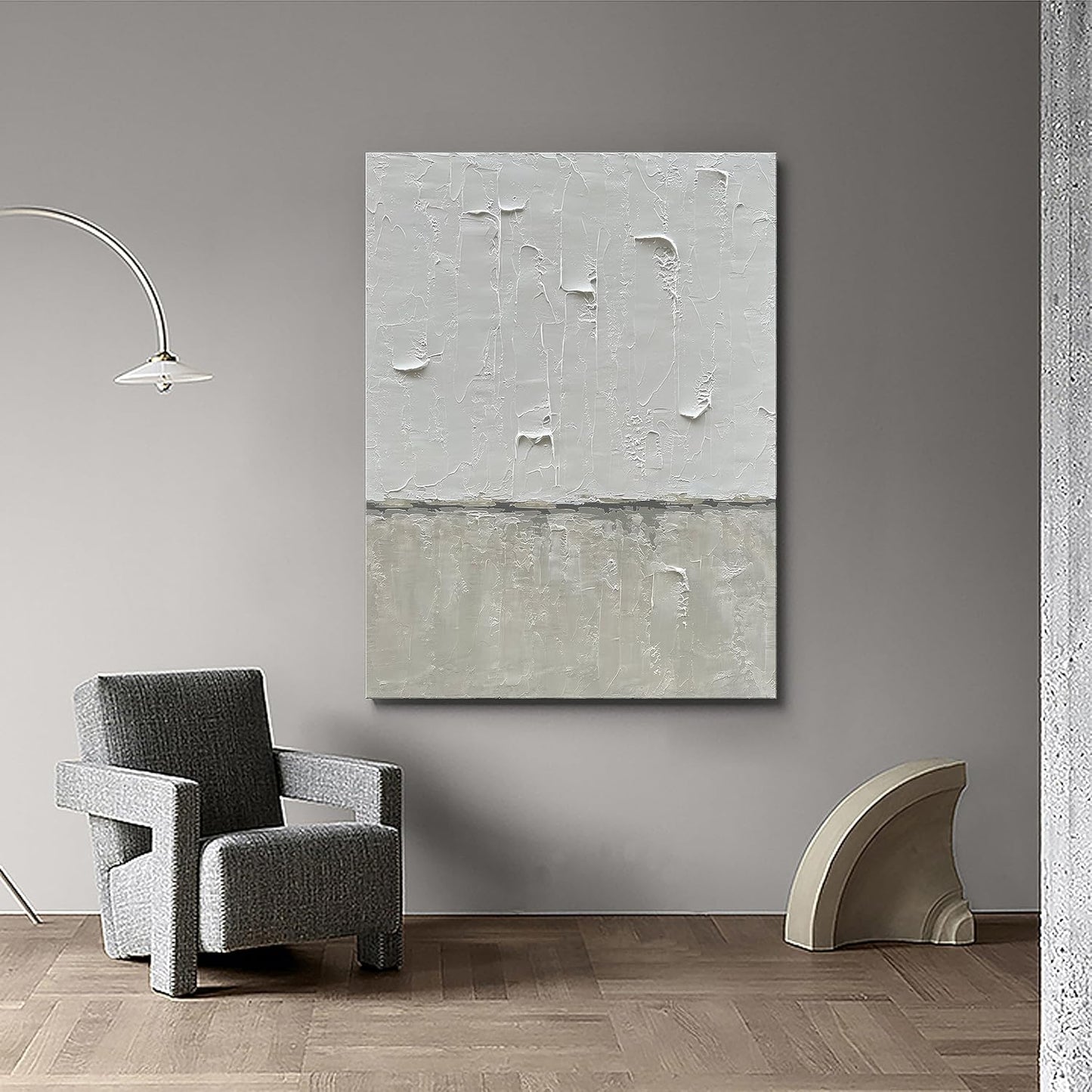 NANKAI Hand Painted Grey and White art Canvas Paintings Minimalist Abstract Oil Painting Wall Art
