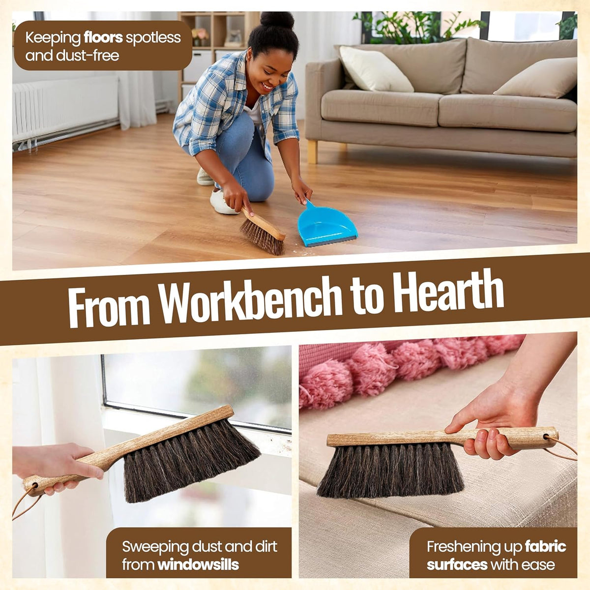 Dustpan Bench Woodworking Brush-USA 13 inch Horsehair Brushes are Used for Counter, Furniture