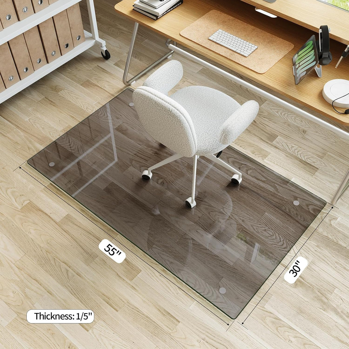 Koonmi Tempered Glass Chair Mat for Hardwood Floors & Carpets, 30" x 55“ Grey Heavy Duty Office