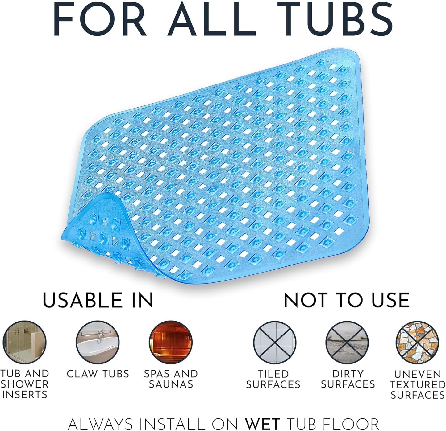 Homerella Anti Slip Shower Mat | Anti Mold Non Slip Bathtub Mat for Inside Shower | Square Floor