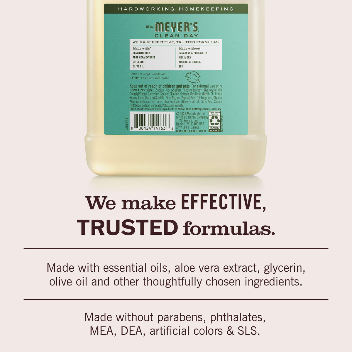 Mrs. Meyer's Clean Day, Hand Soap Refill, Made with Essential Oils, Basil, 33 Fl Oz